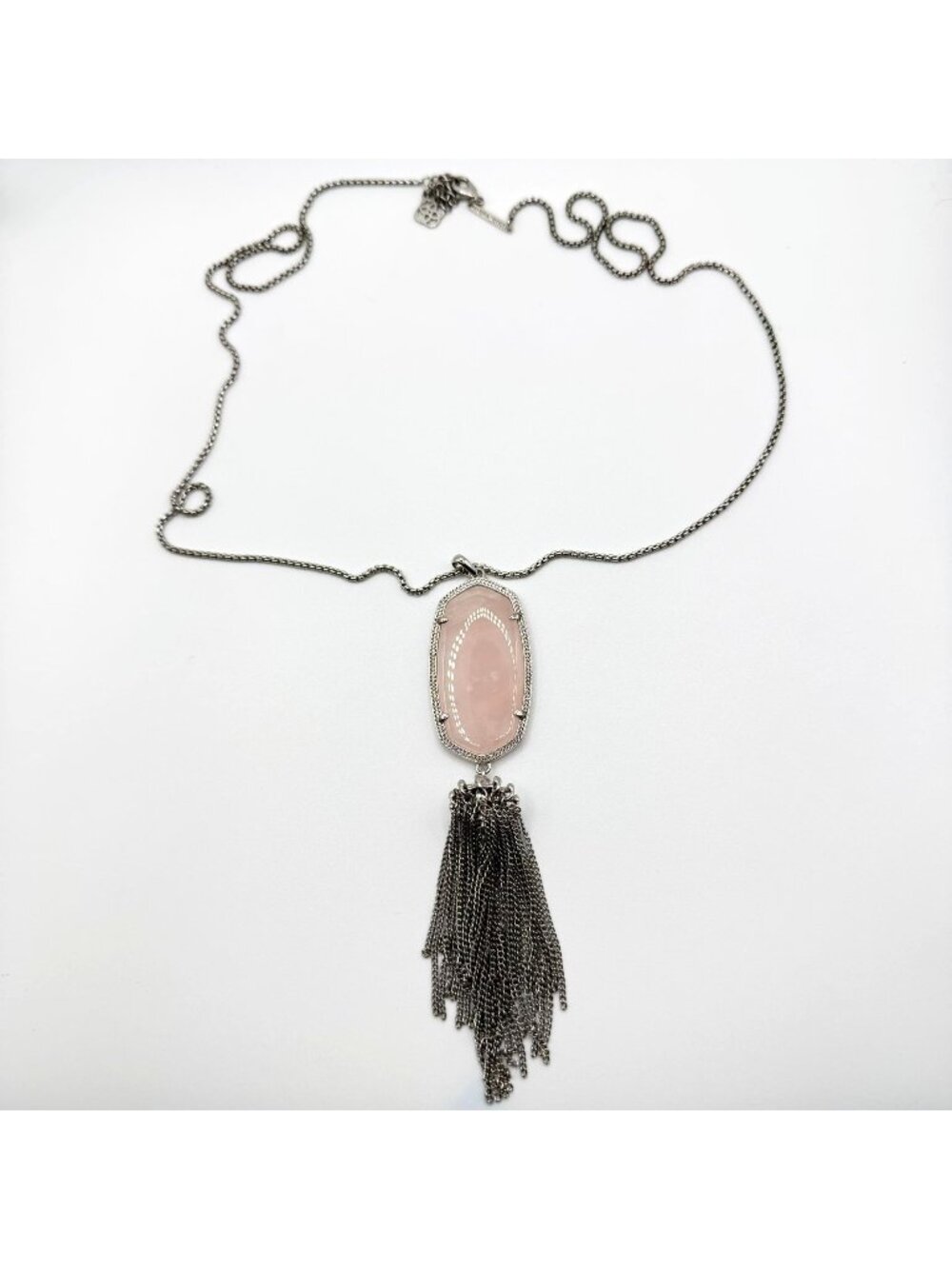 Kendra Scott Silver Tone Necklace With Pink Stone Pendant & Tassel Accent